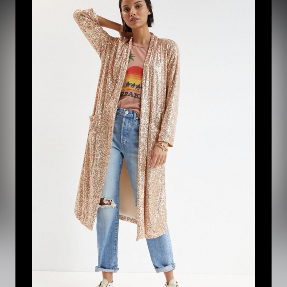 BB Dakota Gold Sequin Duster, Petite Small, NWT